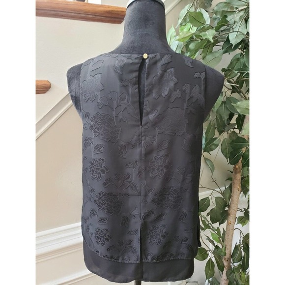 Banana Republic Womens Black Floral Polyester Round Neck Sleeveless Top Blouse S - Picture 6 of 10